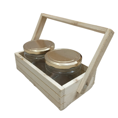 Pujara Creation Wooden Hamper With 2 Glass Jars