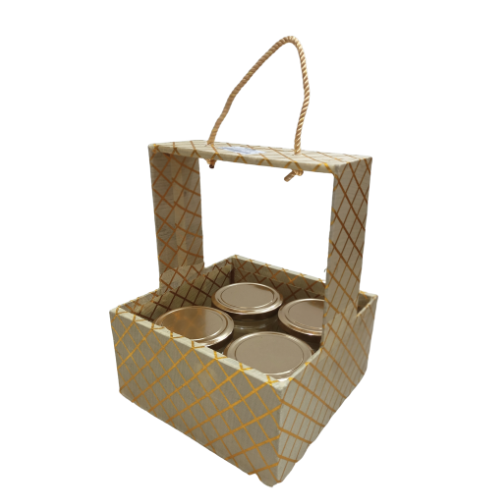 Pujara Creation Wooden Hamper With 4 Glass Jars