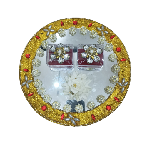 Pujara Ring Plat Plastik Flower Gol,Ring Platter ,Decorative Tray,Handmade Plate,Ring Ceremony